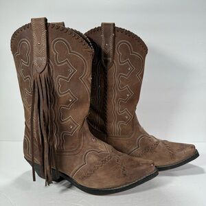 Masterson Boot Co Rockin Country Brown Leather Fringe Cowboy Boots Women 10M